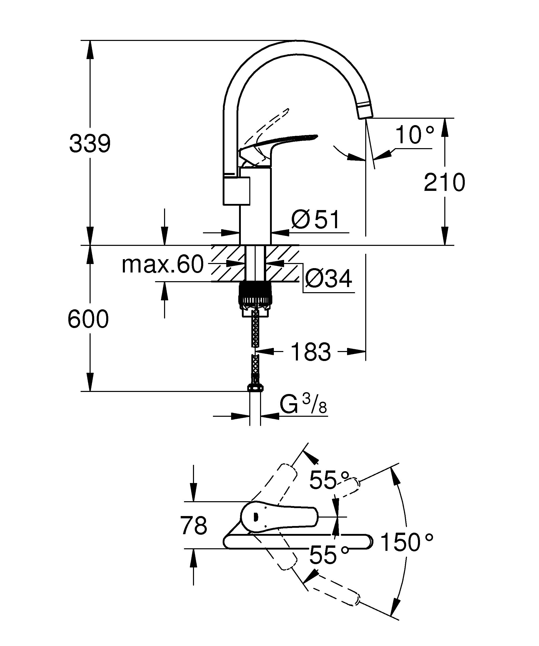 GROHE EuroSmart New 33202003 Смеситель для кухни
