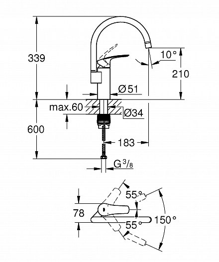 GROHE EuroSmart New 33202003 Смеситель для кухни