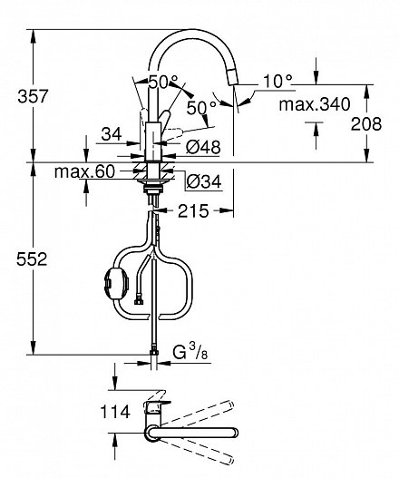 GROHE BauCurve Смеситель для мойки (30547000)