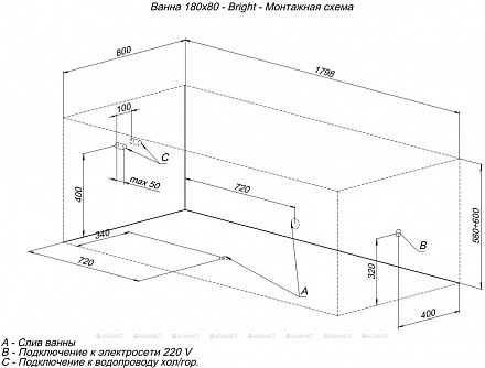 AQUANET Ванна BRIGHT 180*80