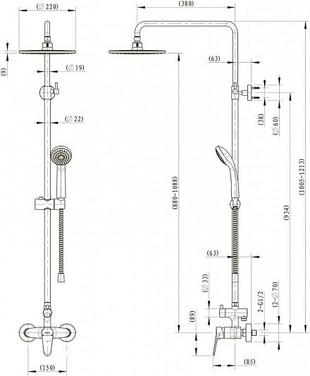 BRAVAT ECO Душевая колонна со смесителем для душа (F9111147C-A-RUS)