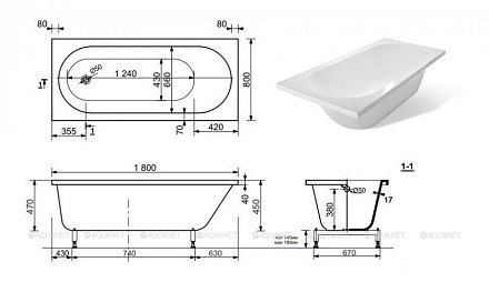 Aquanet Ванна LOTOS STONE 1800x800 (332894)