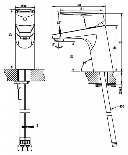 Bravat Line Смеситель для раковины (F15299C-1)