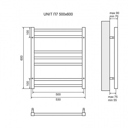 Lemark Полотенцесушитель Unit LM45607E П7 500x600, левый/правый