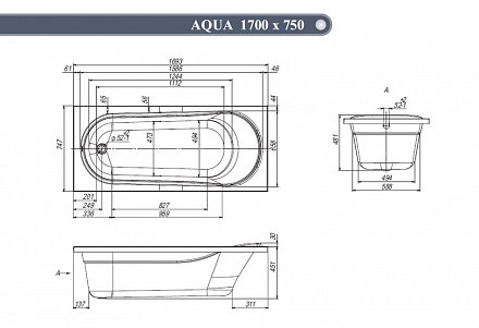 ВентоСпа Ванна AQUA LA 1700х750/1+ножки