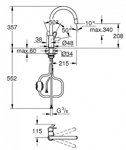 GROHE BauFlow DN 15 Смеситель для кухни  (30549000)