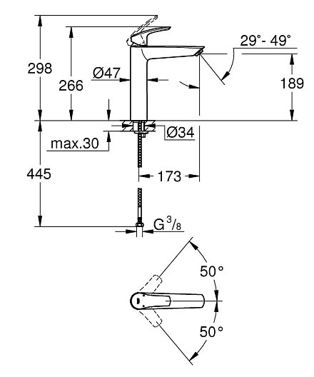 GROHE Смеситель для раковины Eurosmart, размер XL, матовый чёрный 239712433