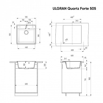 ULGRAN Quartz Кухонная мойка Forte 505