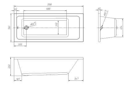 ВентоСпа Ванна NOVARO LA 1700х700/1+ножки