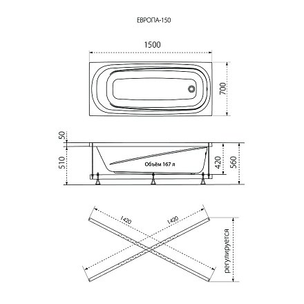 Тритон ванна ЕВРОПА 150х70