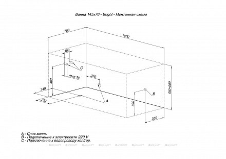 AQUANET Ванна BRIGHT 145*70