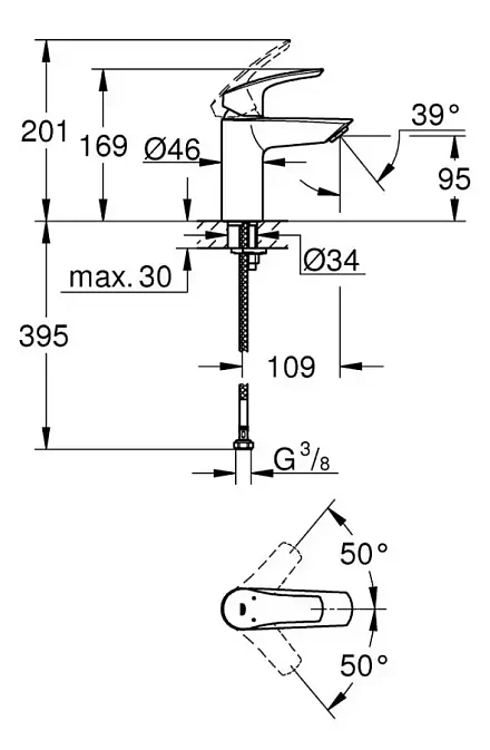 GROHE Смеситель для раковины Eurosmart, размер S, матовый чёрный 324672433