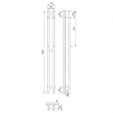 Полотенцесушитель Ларис Прайм ЧКЧ 80х1200 ДУЭТ Электро
