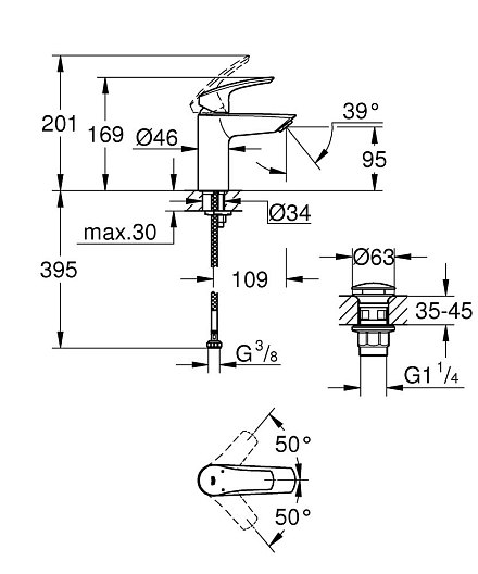 GROHE Смеситель для раковины Eurosmart размер S, матовый чёрный 239222433