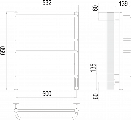 Полотенцесушитель Терминус Евромикс П6 500х650 электро (quick touch)