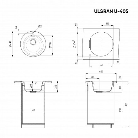 Мойка для кухни ULGRAN U-405